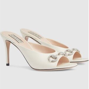 Gucci Horsebit Crystal Embellished Leather Mules slide sandals